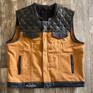 First Manufacturing Co, Harley Davidson Men's Tan and Black Leather Vest, 4X